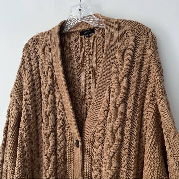 Quince 100% Organic Cotton Oversized Cable Cardigan Sweater Fisherman Camel XL - Picture 3 of 11